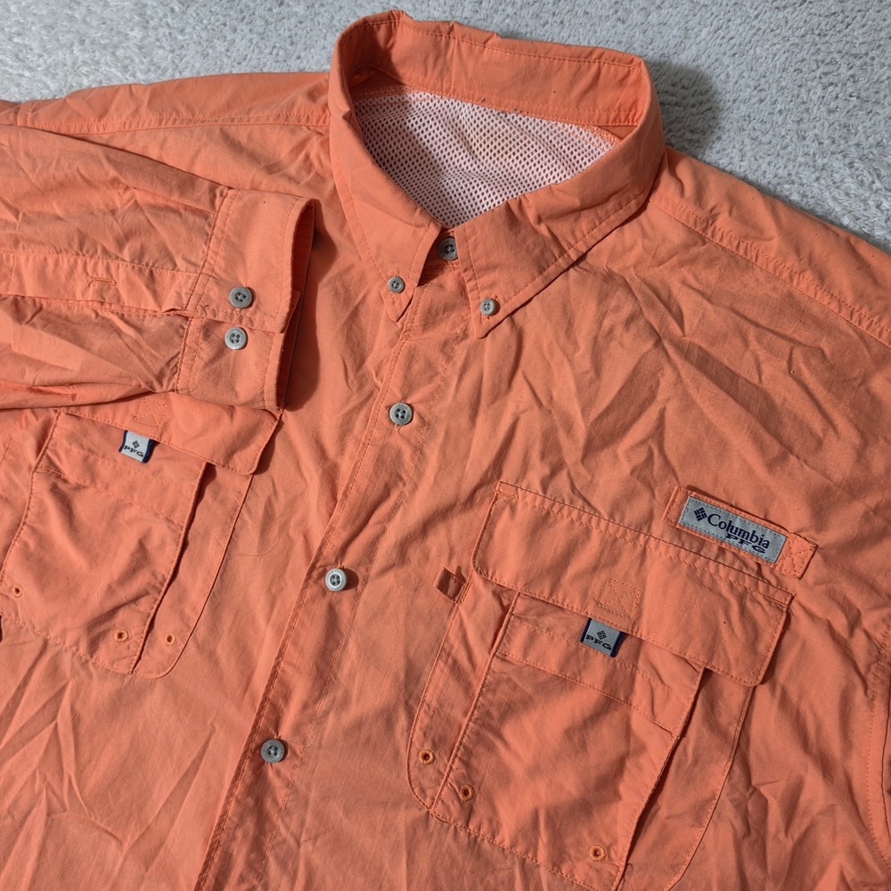 Columbia PFG Bahama II Shirt Mens 3XL Orange L/S Fishing Vented FM7048‎